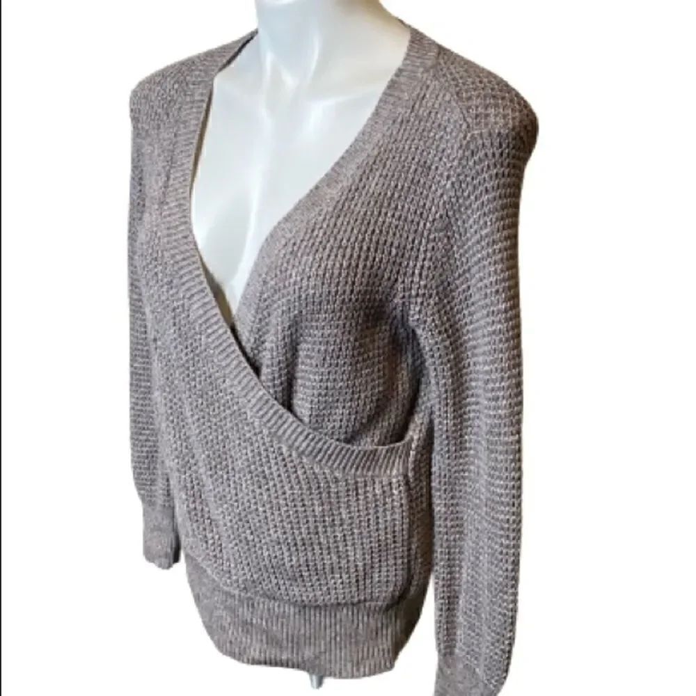 Callahan taupe linen blend waffle knit wrap sweater size XS - Picture 4 of 16